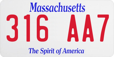 MA license plate 316AA7