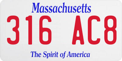 MA license plate 316AC8