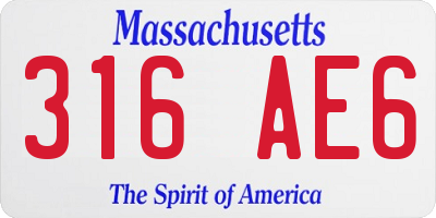 MA license plate 316AE6
