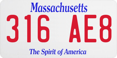 MA license plate 316AE8
