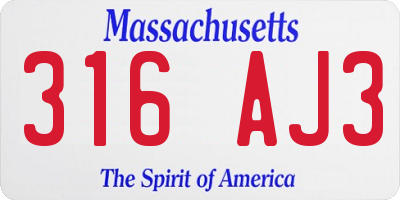 MA license plate 316AJ3