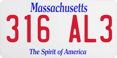MA license plate 316AL3