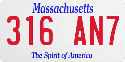 MA license plate 316AN7
