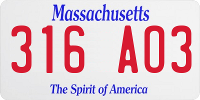 MA license plate 316AO3