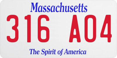 MA license plate 316AO4