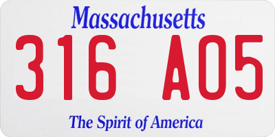 MA license plate 316AO5
