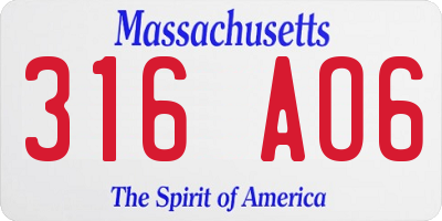 MA license plate 316AO6