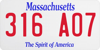 MA license plate 316AO7