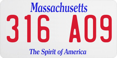 MA license plate 316AO9
