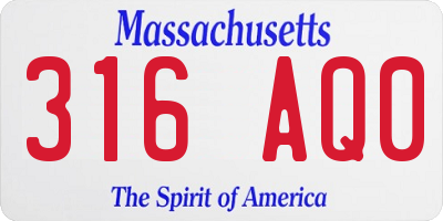 MA license plate 316AQ0