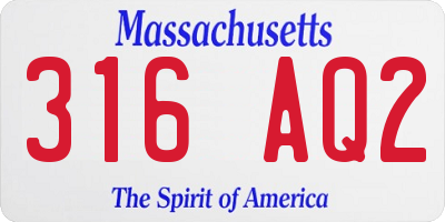 MA license plate 316AQ2