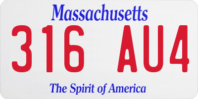 MA license plate 316AU4