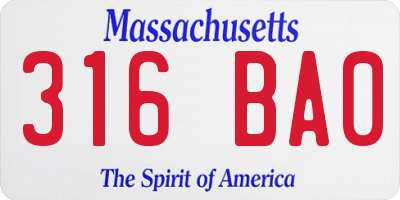 MA license plate 316BA0