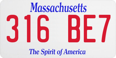 MA license plate 316BE7
