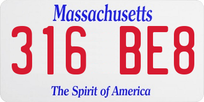 MA license plate 316BE8
