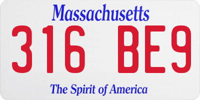 MA license plate 316BE9