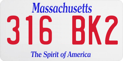 MA license plate 316BK2