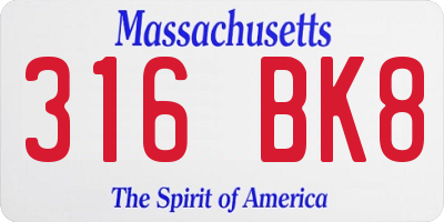 MA license plate 316BK8