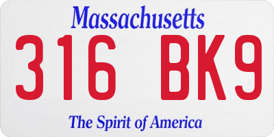 MA license plate 316BK9
