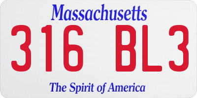 MA license plate 316BL3