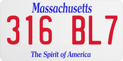MA license plate 316BL7