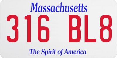 MA license plate 316BL8