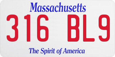 MA license plate 316BL9