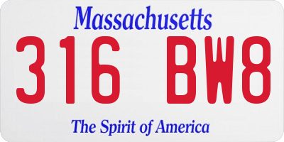 MA license plate 316BW8