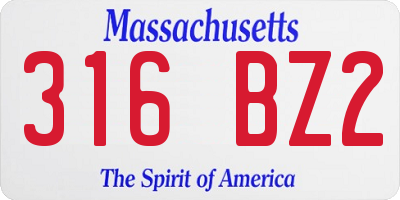 MA license plate 316BZ2