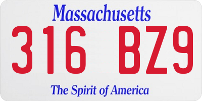 MA license plate 316BZ9