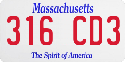 MA license plate 316CD3