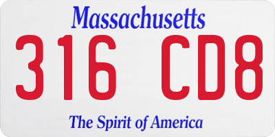 MA license plate 316CD8