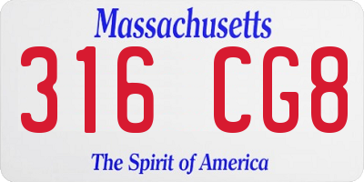 MA license plate 316CG8
