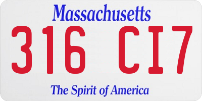 MA license plate 316CI7