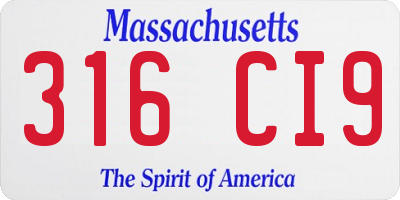 MA license plate 316CI9