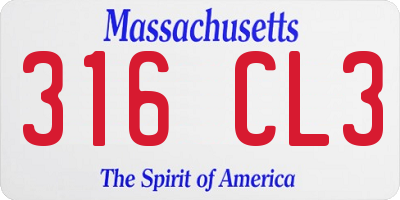 MA license plate 316CL3