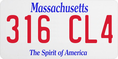 MA license plate 316CL4