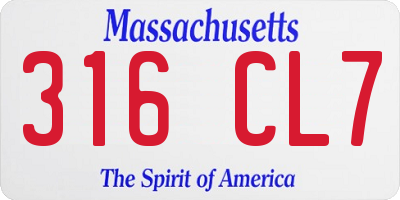 MA license plate 316CL7