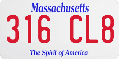 MA license plate 316CL8