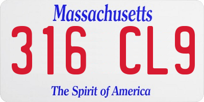 MA license plate 316CL9
