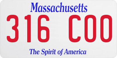 MA license plate 316CO0