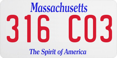 MA license plate 316CO3