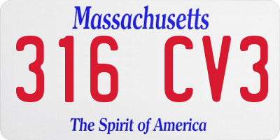 MA license plate 316CV3