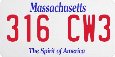 MA license plate 316CW3