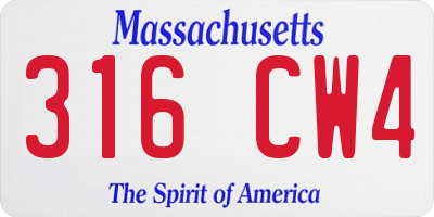 MA license plate 316CW4