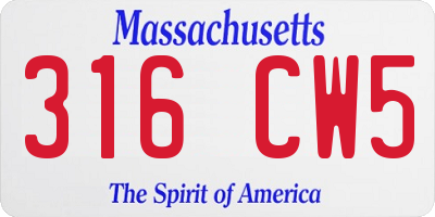 MA license plate 316CW5