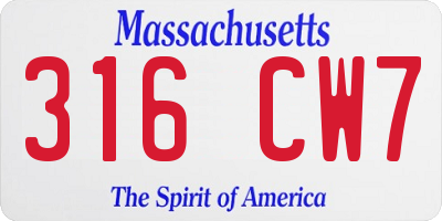 MA license plate 316CW7