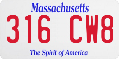 MA license plate 316CW8