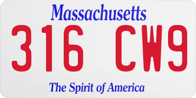 MA license plate 316CW9