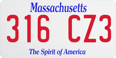 MA license plate 316CZ3